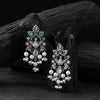 Saanjh Bela Turquoise Peacock Pearls Oxidised Earrings