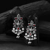 Saanjh Bela Red Peacock Pearls Oxidised Earrings