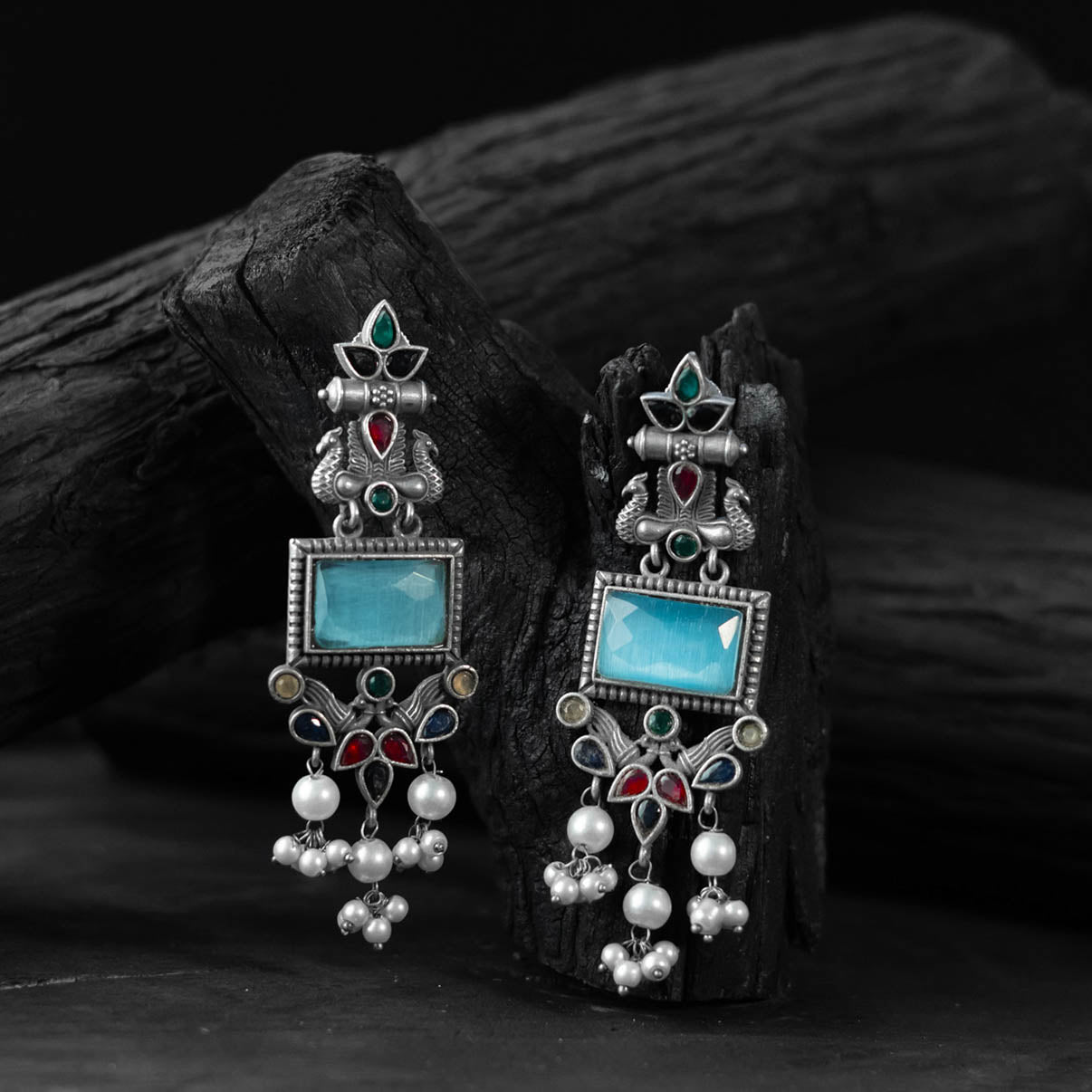 Saanjh Bela Multicolor Seahorse Oxidised Earrings
