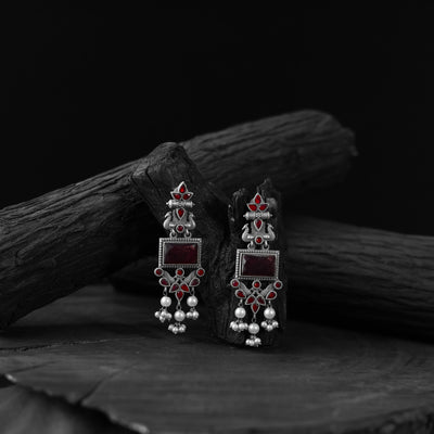 Saanjh Bela Red Seahorse Oxidised Earrings
