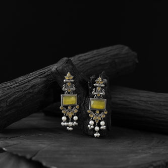 Saanjh Bela Yellow Seahorse Oxidised Earrings