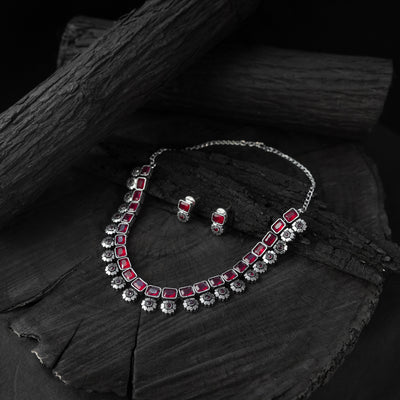 Saanjh Bela Ruby Blossom Oxidised Necklace Set