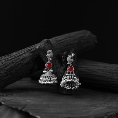 Saanjh Bela Ruby Peacock Oxidised Earrings