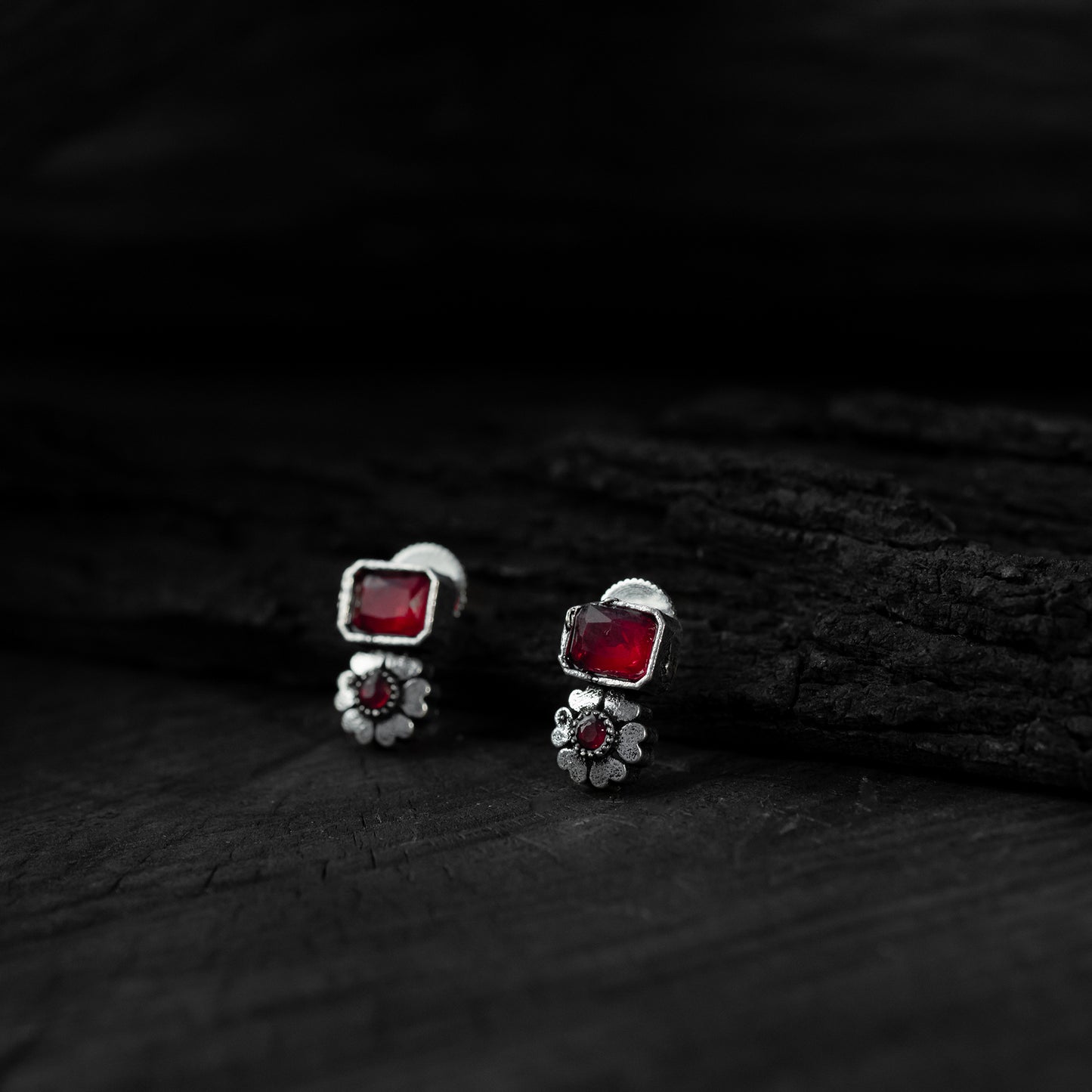 Saanjh Bela Ruby Blossom Oxidised Necklace Set