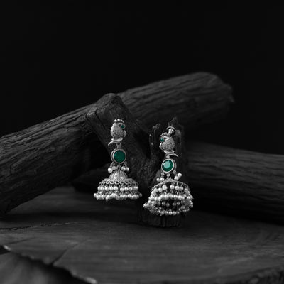 Saanjh Bela Peacock Green Oxidised Earrings