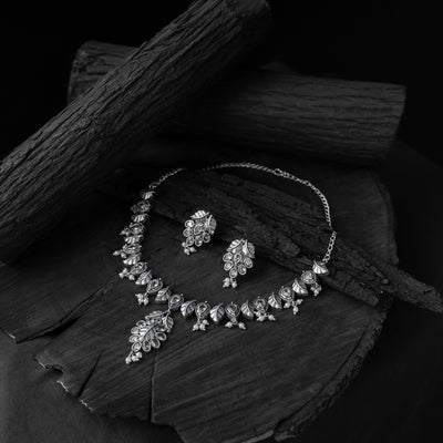 Saanjh Bela Crystal Leaves Oxidised Necklace Set