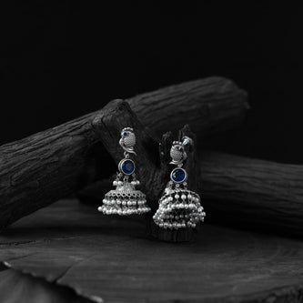 Saanjh Bela Peacock Blue Oxidised Earrings