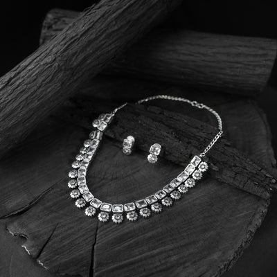 Saanjh Bela Crystal Blossom Oxidised Necklace Set