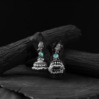 Saanjh Bela Peacock Mint Green Oxidised Earrings